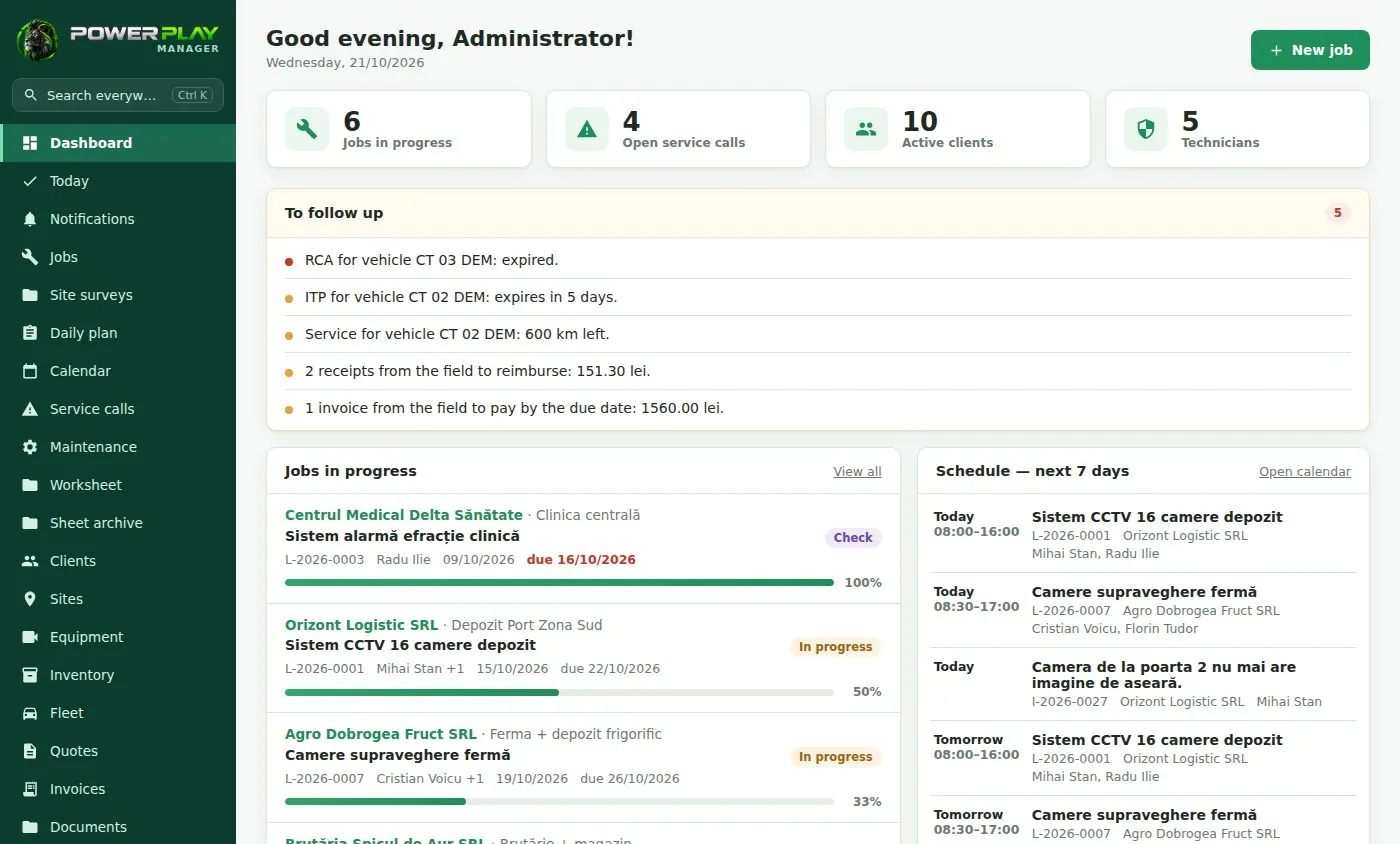 Power Play Manager dashboard